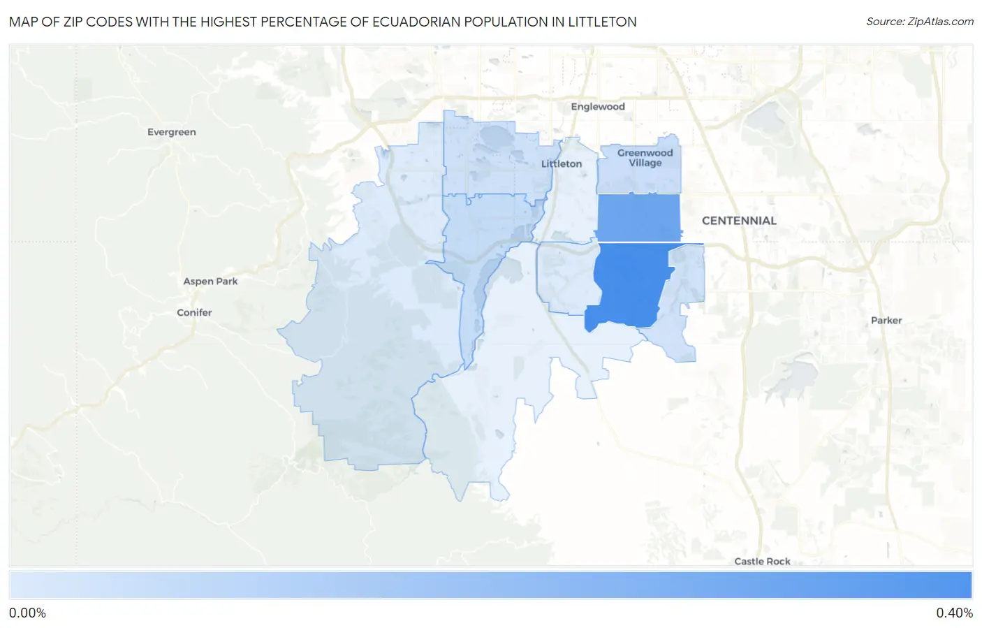 Zip Codes with the Highest Percentage of Ecuadorian Population in Littleton Map