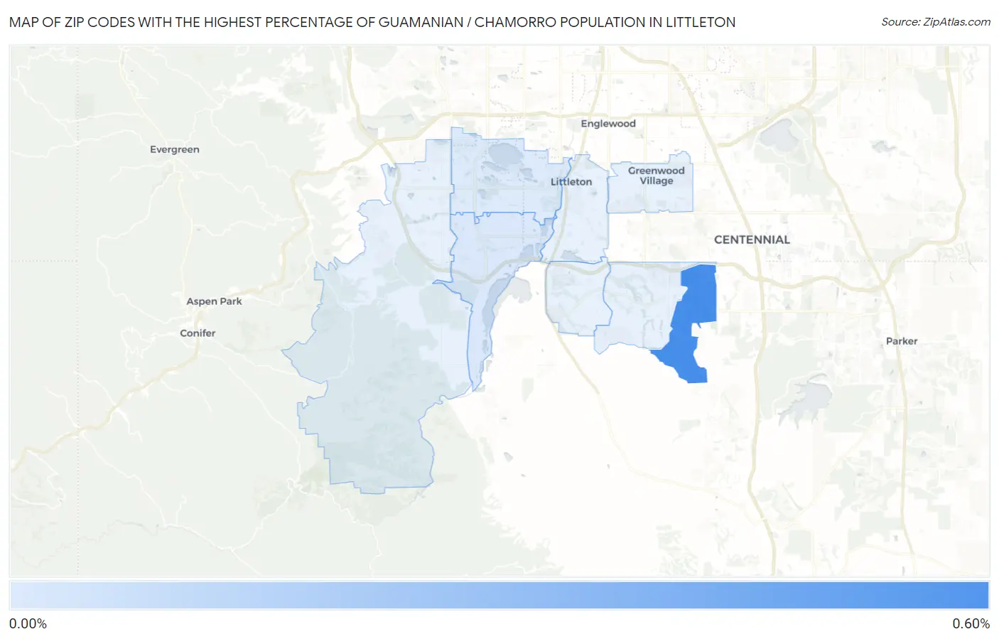 Zip Codes with the Highest Percentage of Guamanian / Chamorro Population in Littleton Map