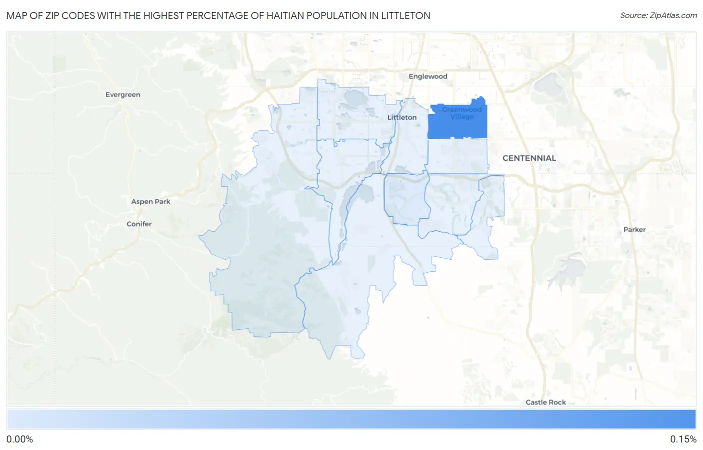 Zip Codes with the Highest Percentage of Haitian Population in Littleton Map
