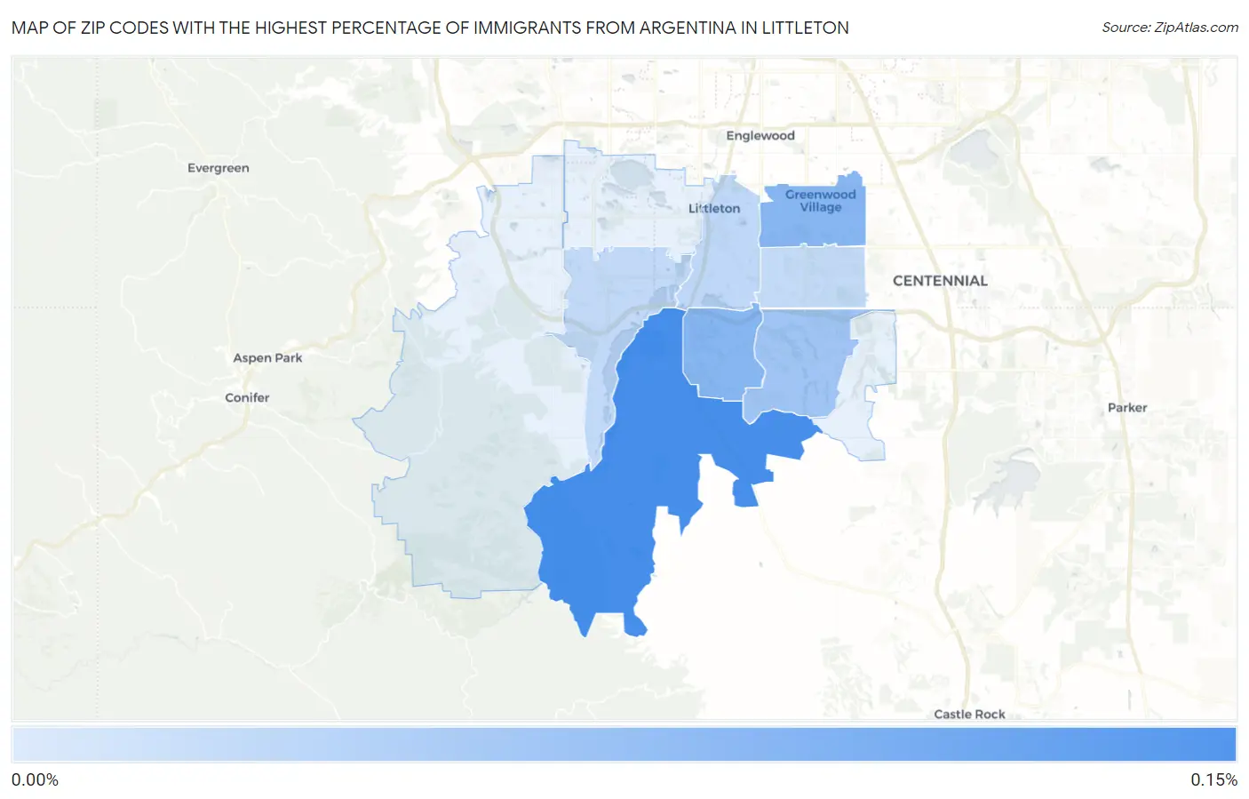 Zip Codes with the Highest Percentage of Immigrants from Argentina in Littleton Map