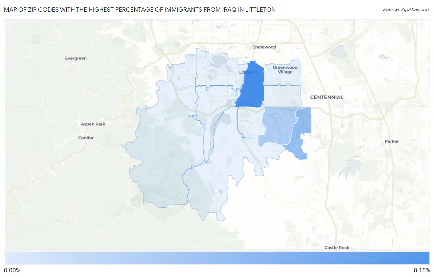 Zip Codes with the Highest Percentage of Immigrants from Iraq in Littleton Map