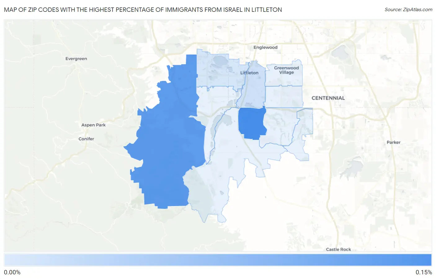 Zip Codes with the Highest Percentage of Immigrants from Israel in Littleton Map
