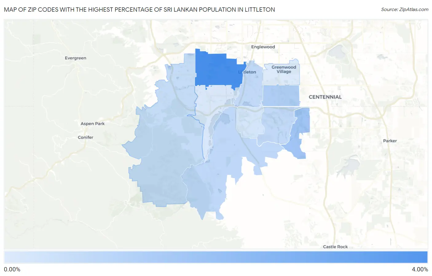 Zip Codes with the Highest Percentage of Sri Lankan Population in Littleton Map