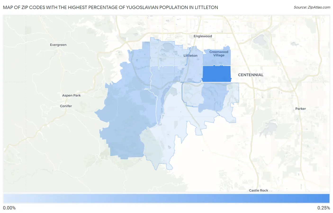 Zip Codes with the Highest Percentage of Yugoslavian Population in Littleton Map