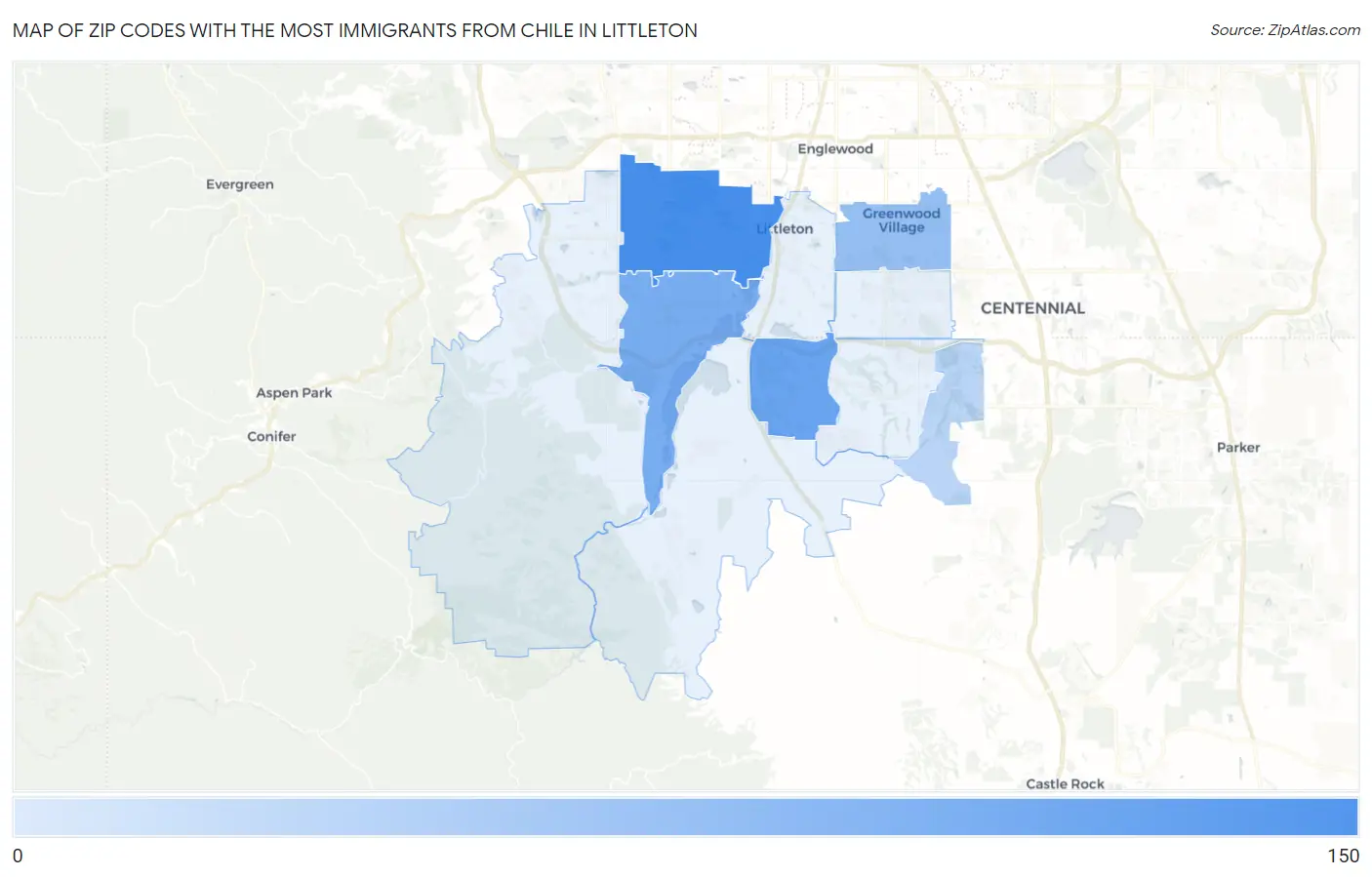 Zip Codes with the Most Immigrants from Chile in Littleton Map