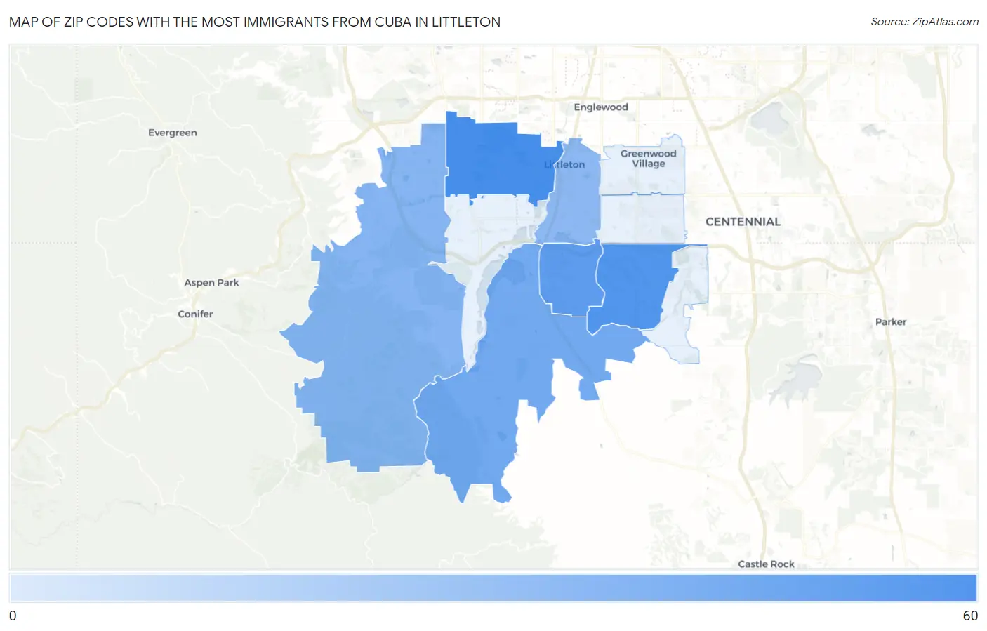 Zip Codes with the Most Immigrants from Cuba in Littleton Map
