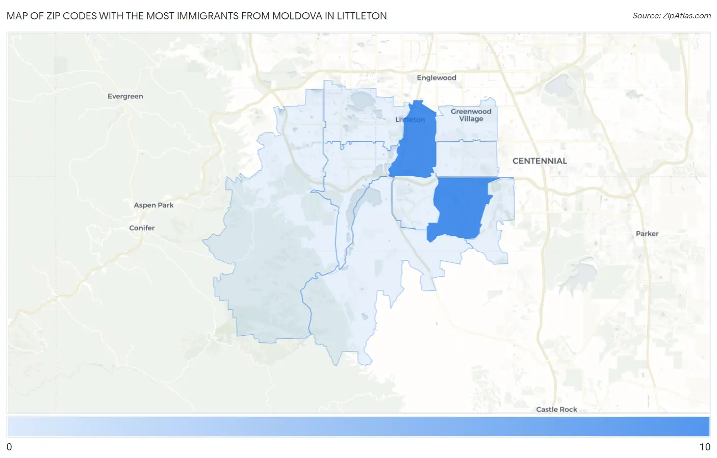 Zip Codes with the Most Immigrants from Moldova in Littleton Map