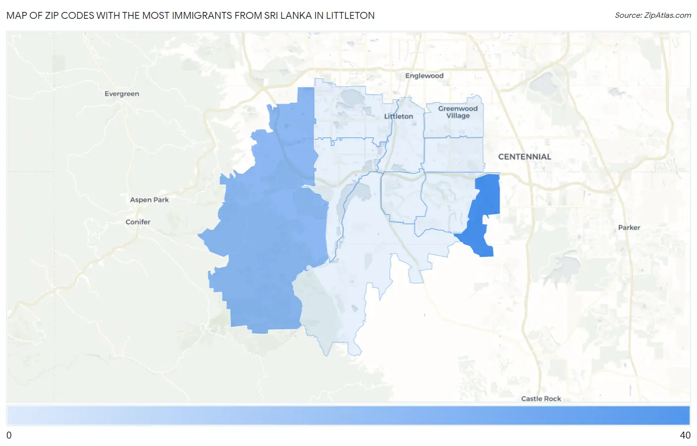 Zip Codes with the Most Immigrants from Sri Lanka in Littleton Map