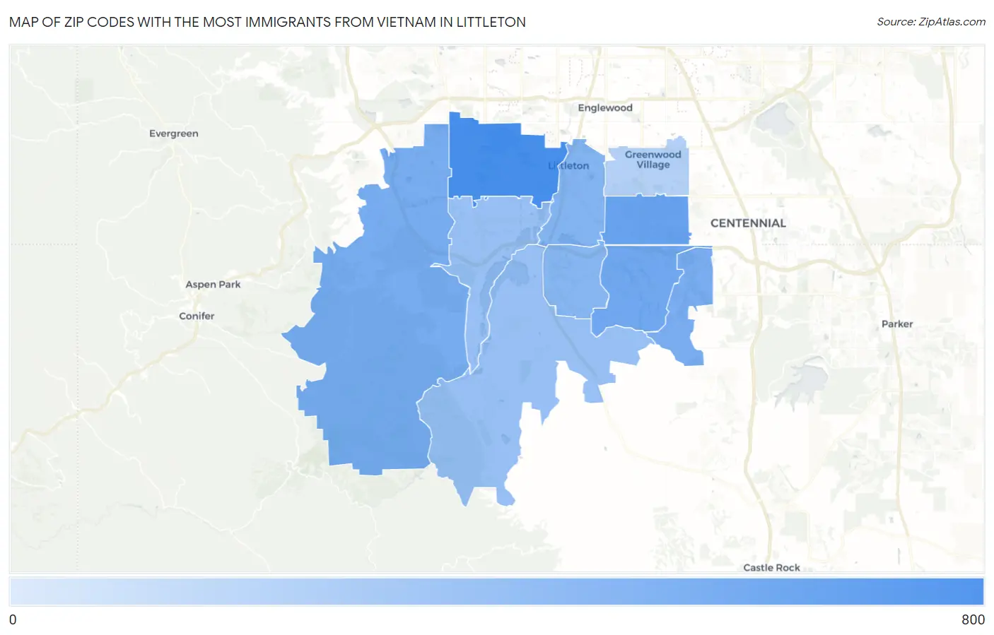 Zip Codes with the Most Immigrants from Vietnam in Littleton Map