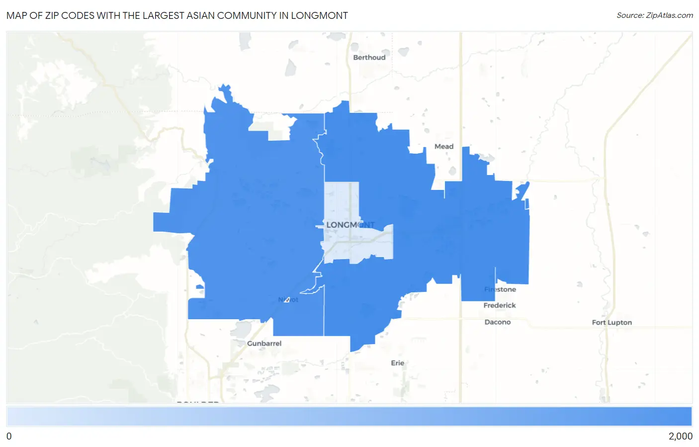 Zip Codes with the Largest Asian Community in Longmont Map