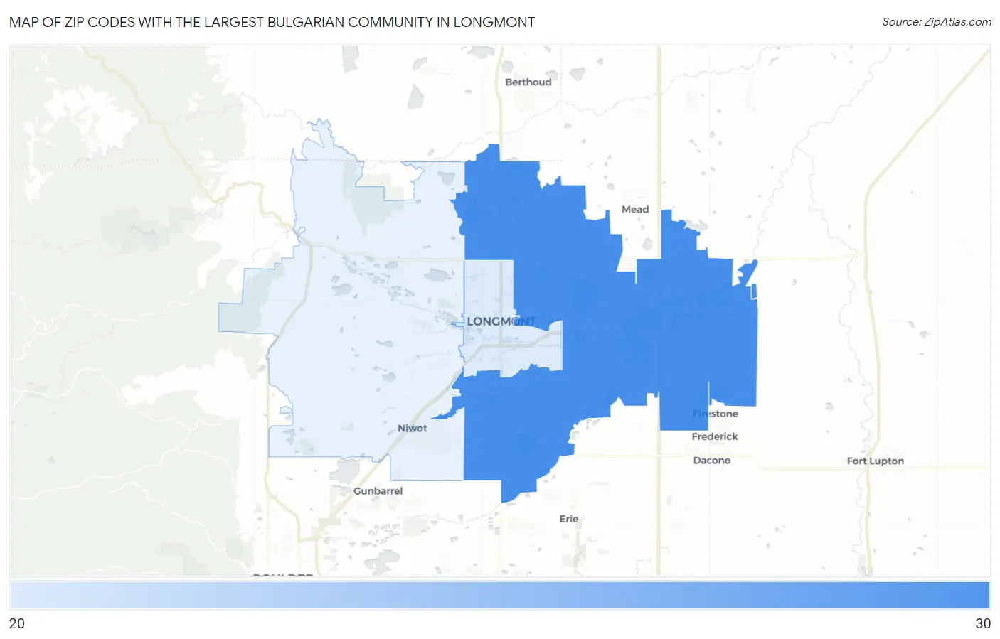 Zip Codes with the Largest Bulgarian Community in Longmont Map