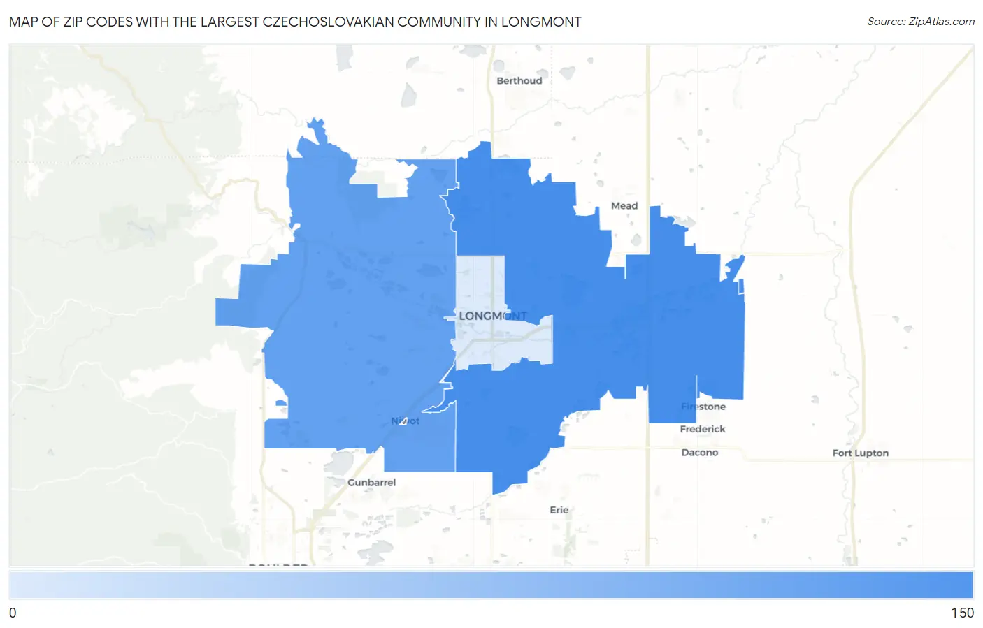 Zip Codes with the Largest Czechoslovakian Community in Longmont Map