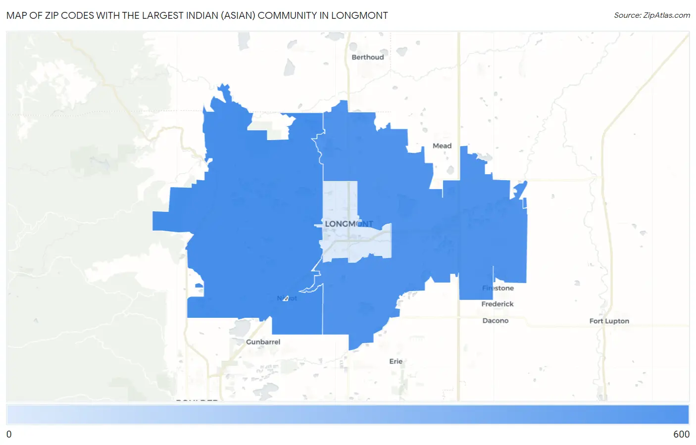 Zip Codes with the Largest Indian (Asian) Community in Longmont Map