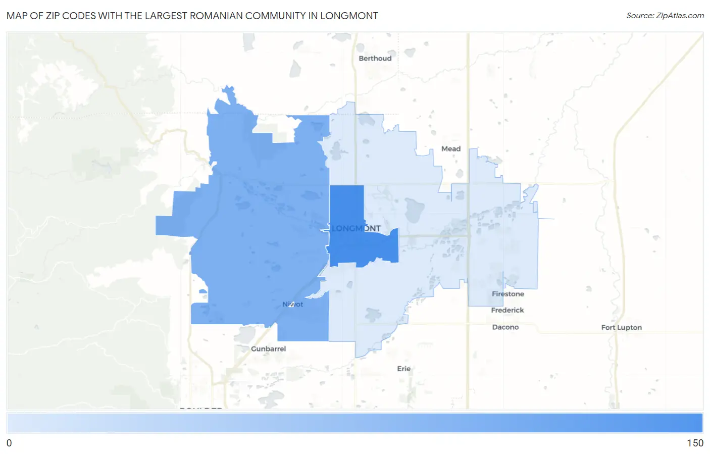 Zip Codes with the Largest Romanian Community in Longmont Map
