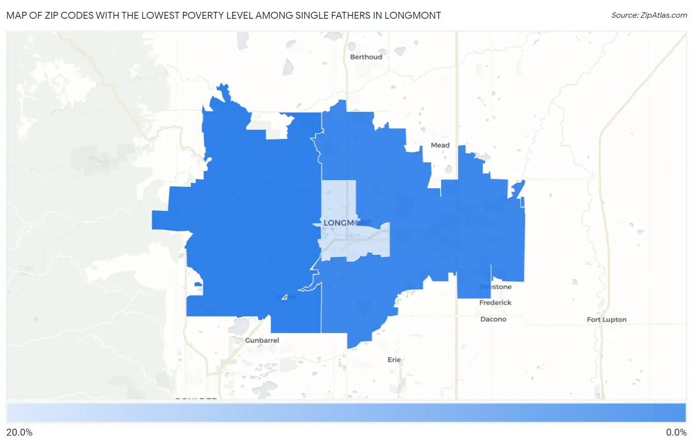 Zip Codes with the Lowest Poverty Level Among Single Fathers in Longmont Map