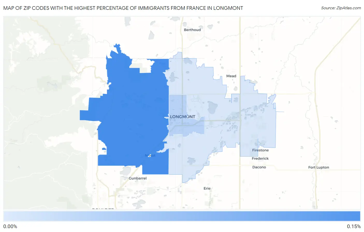 Zip Codes with the Highest Percentage of Immigrants from France in Longmont Map