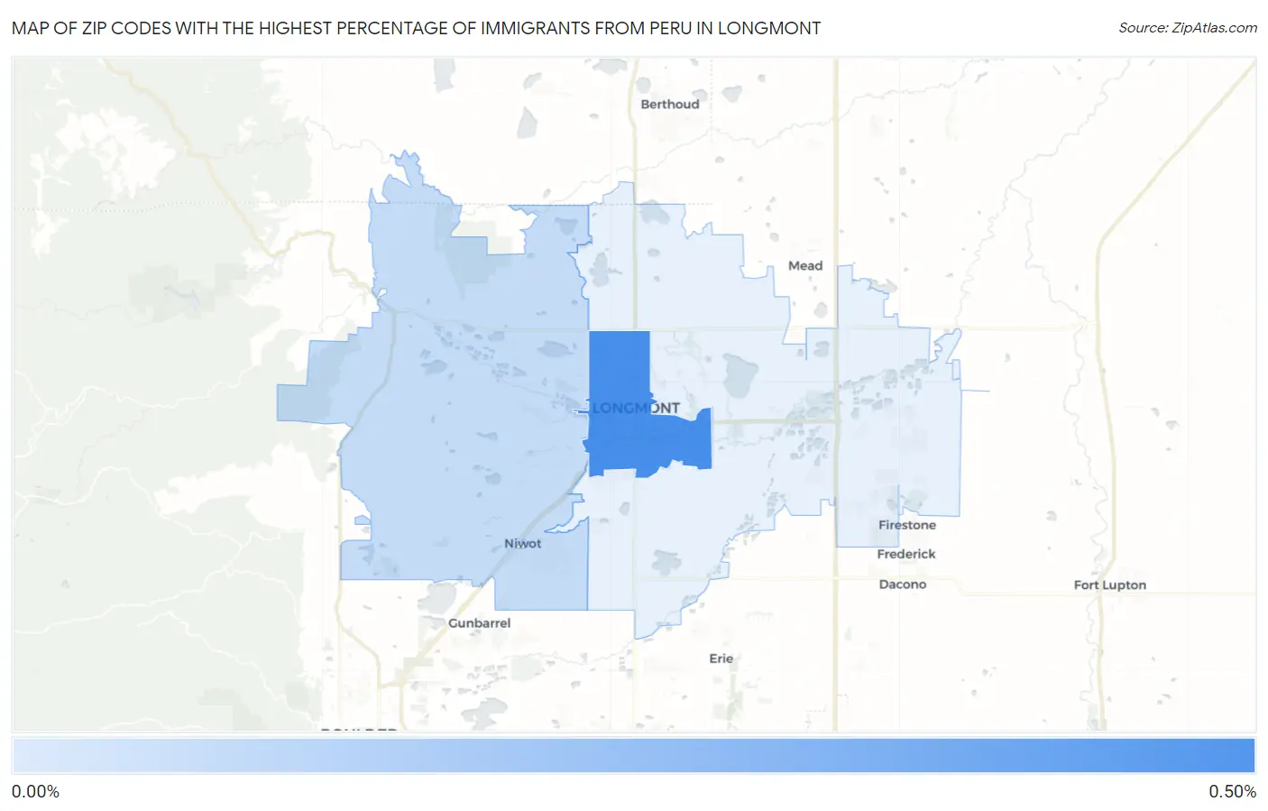 Zip Codes with the Highest Percentage of Immigrants from Peru in Longmont Map