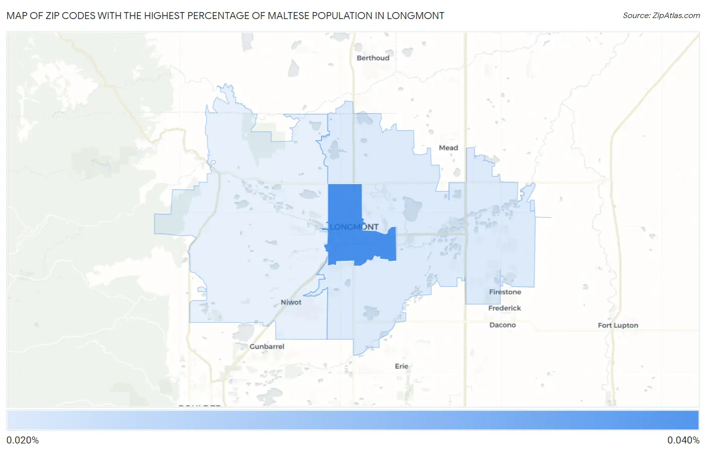 Zip Codes with the Highest Percentage of Maltese Population in Longmont Map