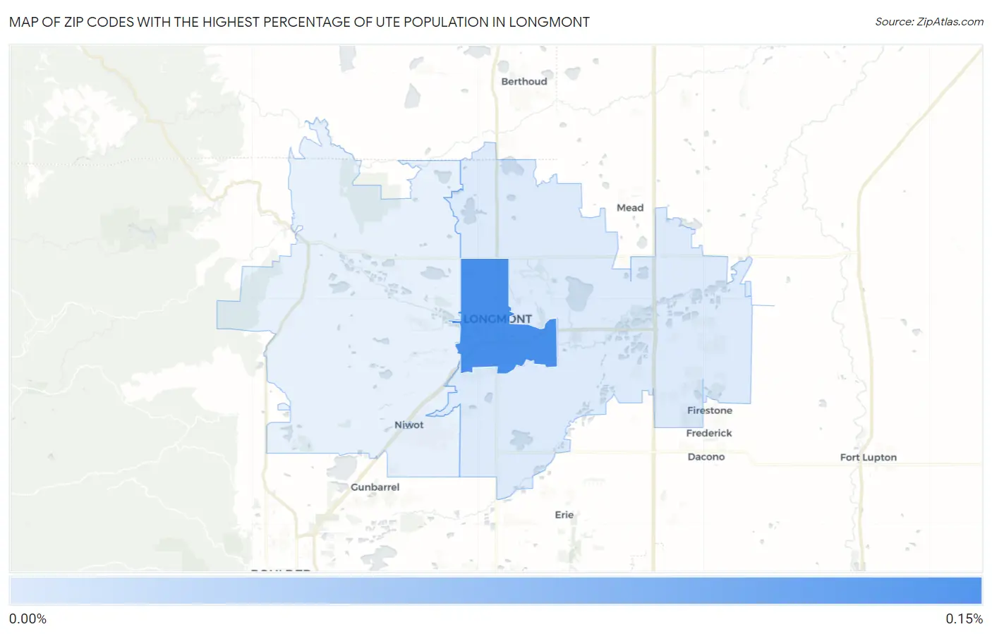 Zip Codes with the Highest Percentage of Ute Population in Longmont Map