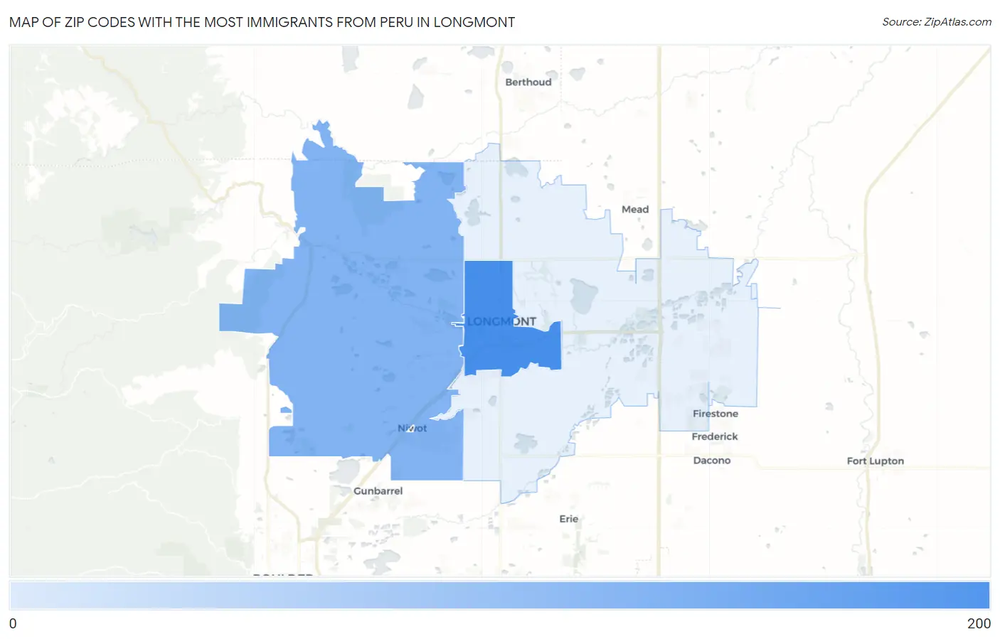 Zip Codes with the Most Immigrants from Peru in Longmont Map