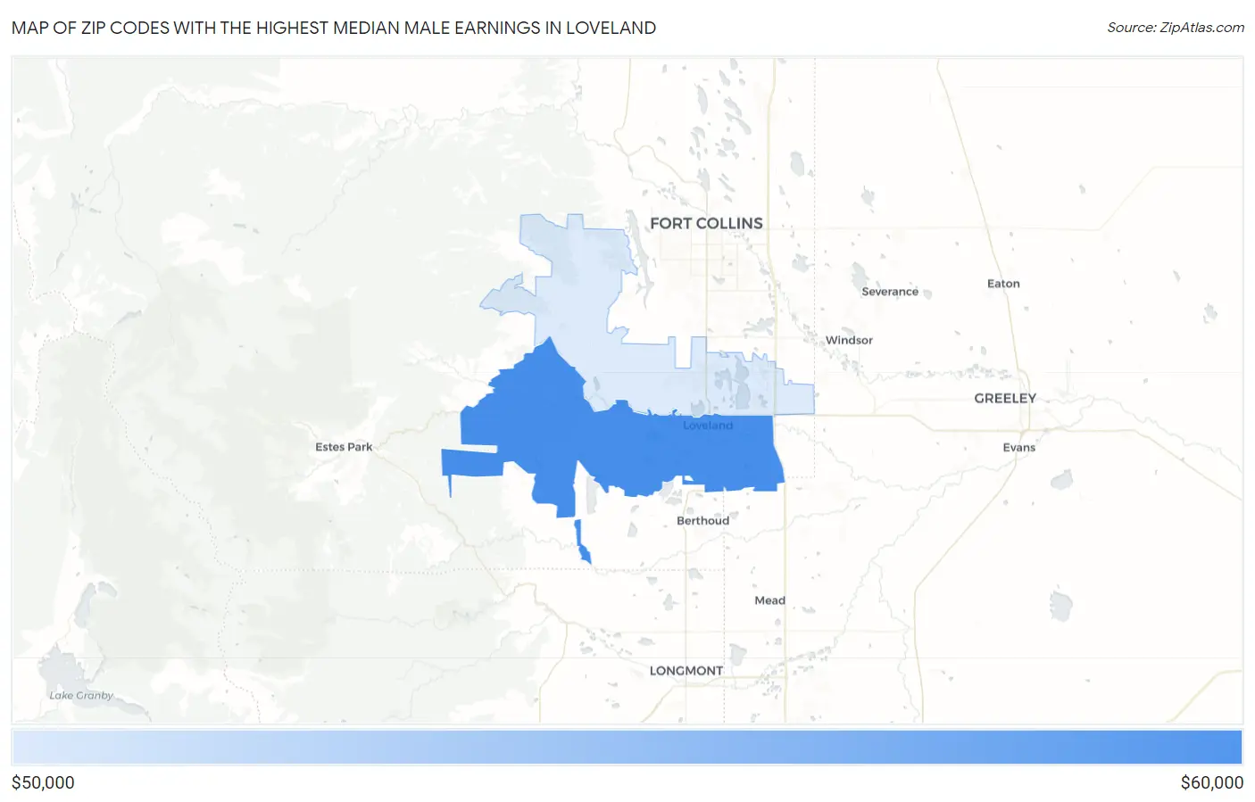 Zip Codes with the Highest Median Male Earnings in Loveland Map