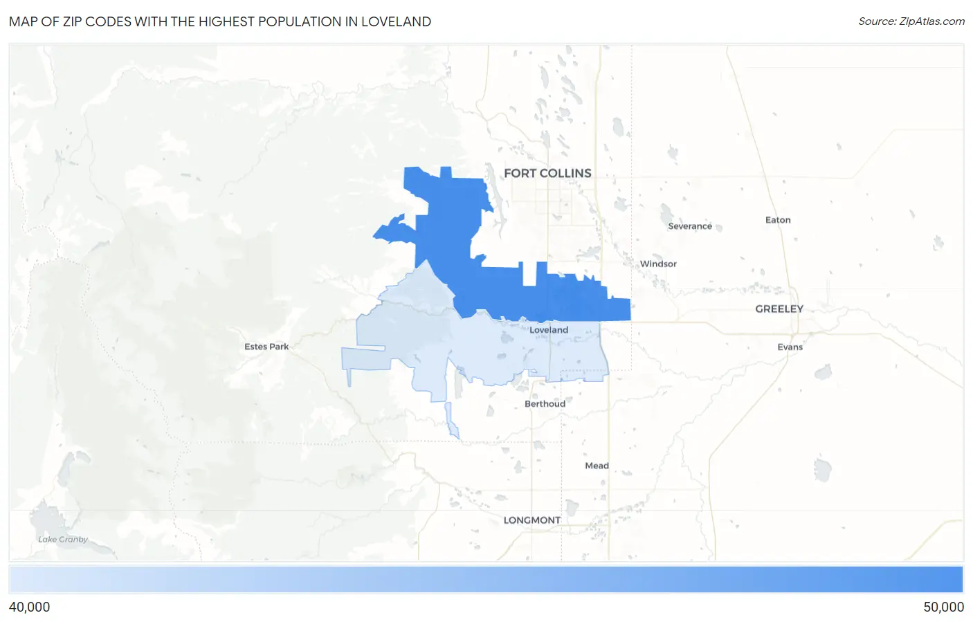 Zip Codes with the Highest Population in Loveland Map
