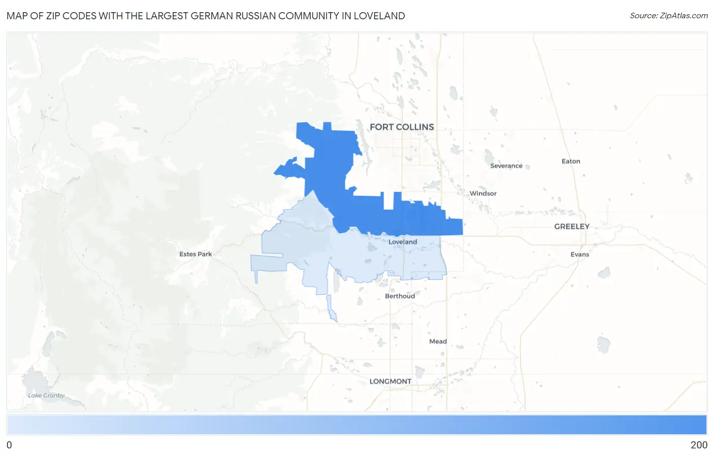 Zip Codes with the Largest German Russian Community in Loveland Map