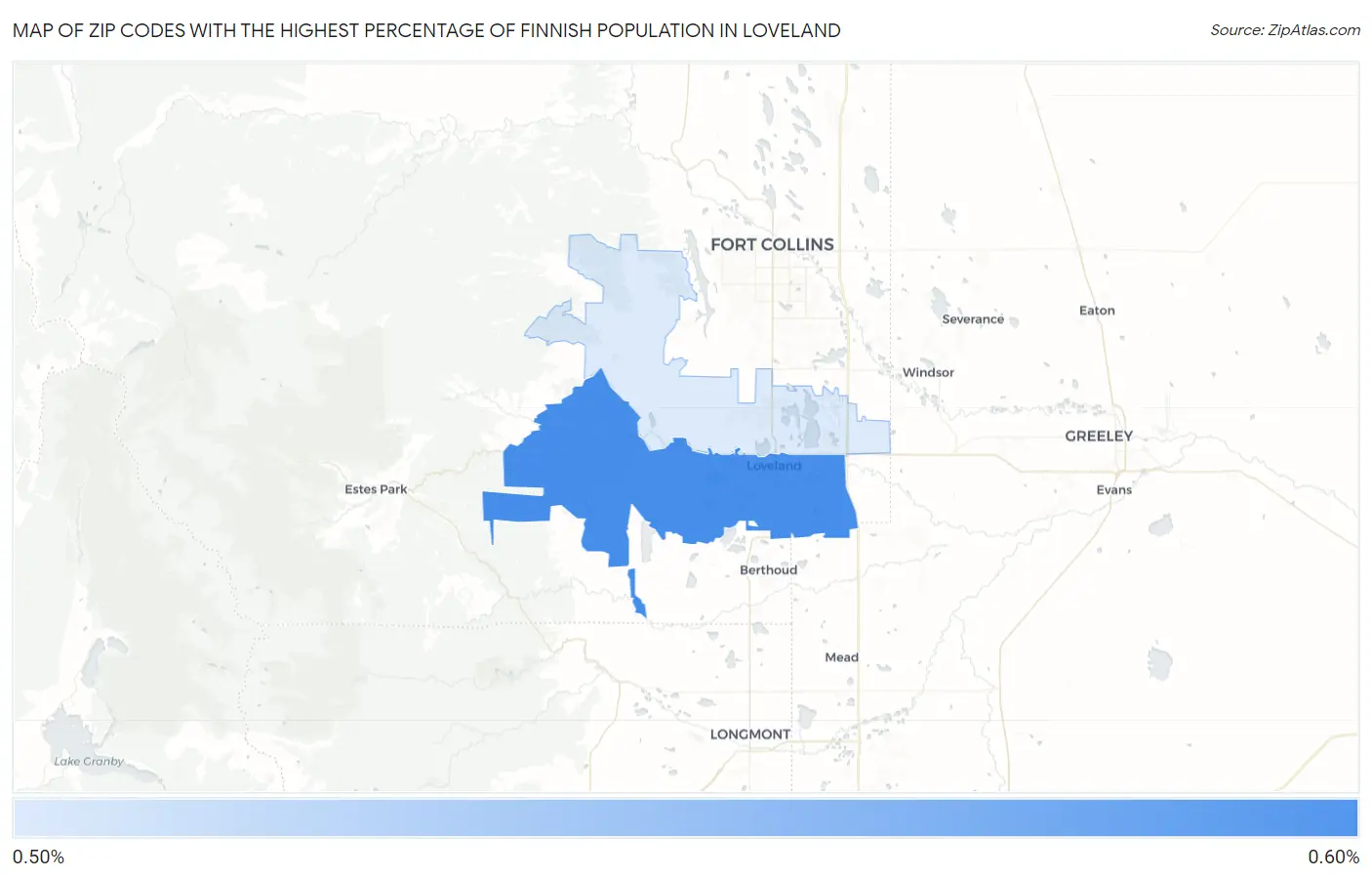 Zip Codes with the Highest Percentage of Finnish Population in Loveland Map