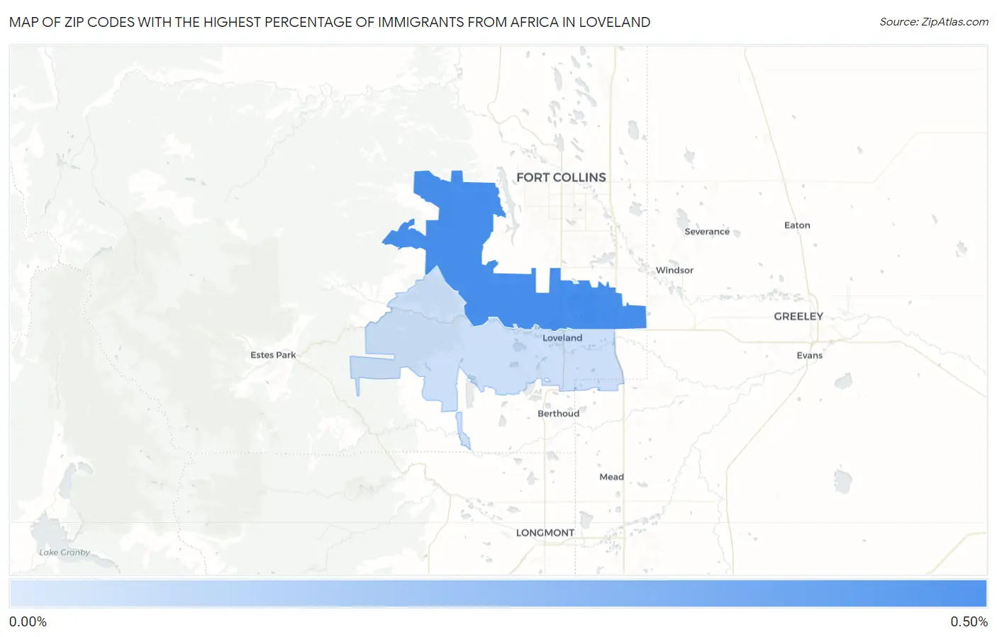 Zip Codes with the Highest Percentage of Immigrants from Africa in Loveland Map