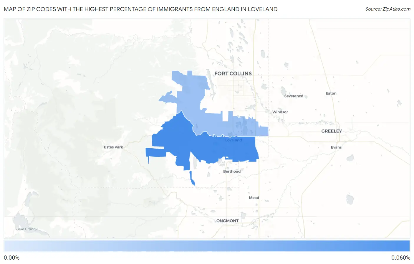 Zip Codes with the Highest Percentage of Immigrants from England in Loveland Map