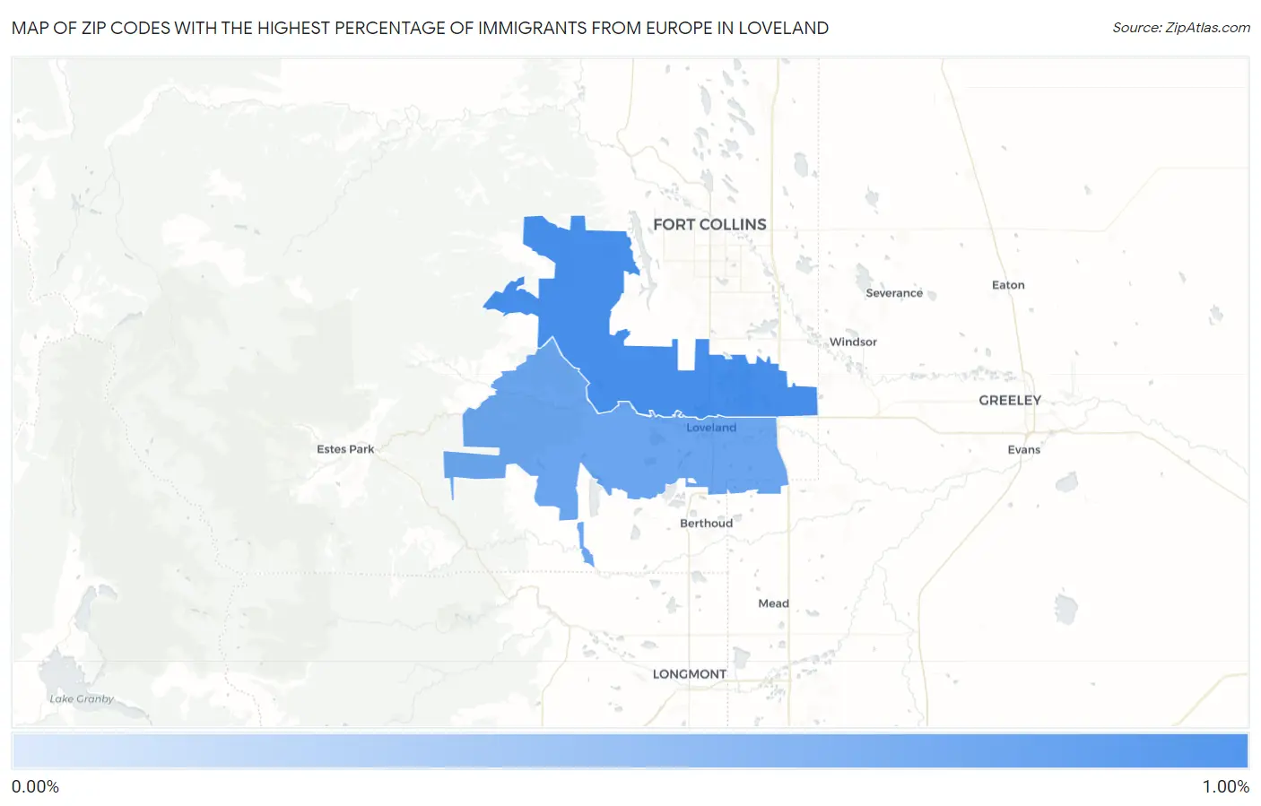 Zip Codes with the Highest Percentage of Immigrants from Europe in Loveland Map