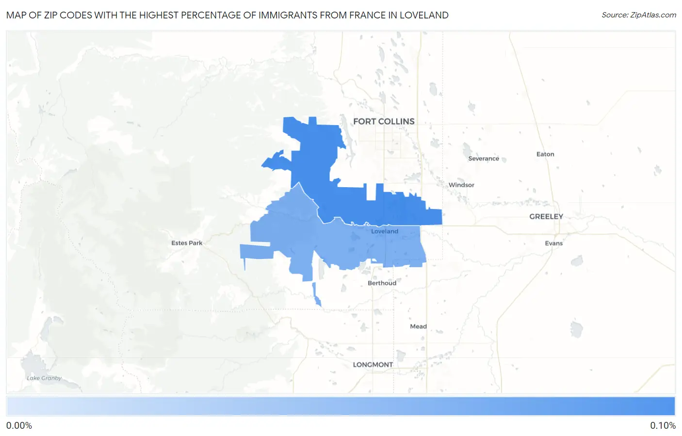 Zip Codes with the Highest Percentage of Immigrants from France in Loveland Map