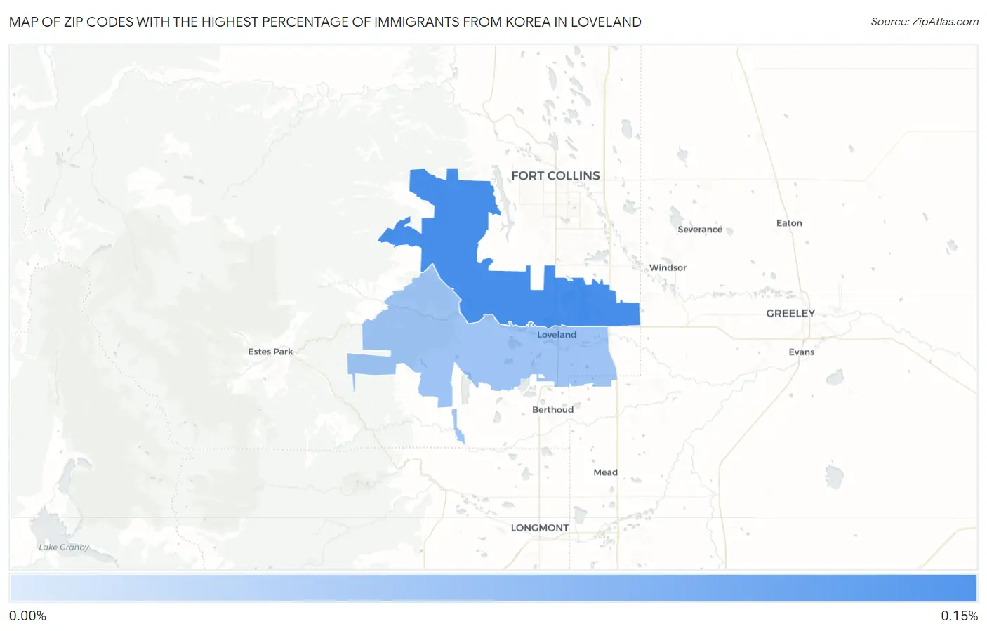 Zip Codes with the Highest Percentage of Immigrants from Korea in Loveland Map