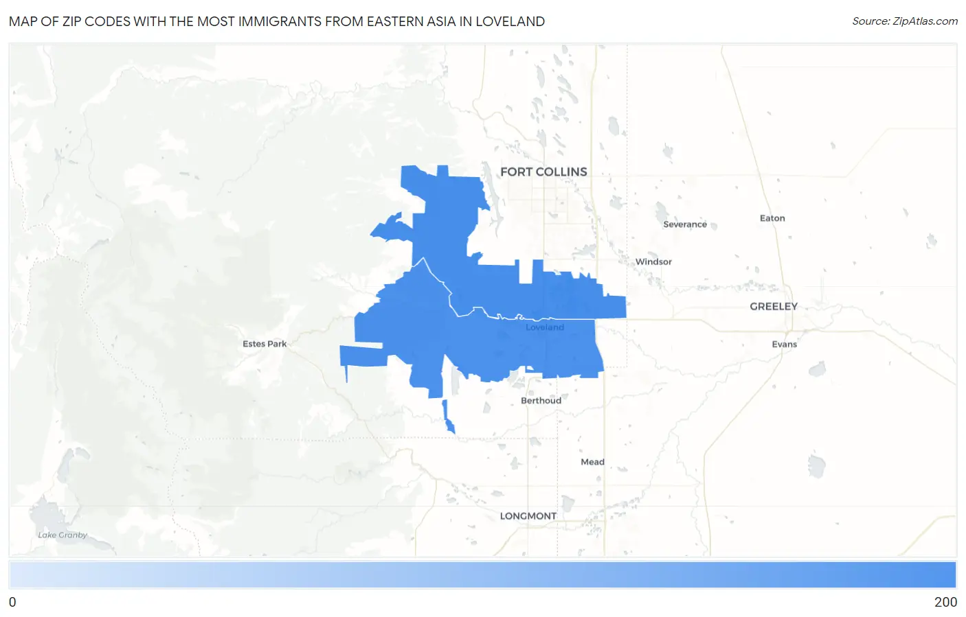 Zip Codes with the Most Immigrants from Eastern Asia in Loveland Map