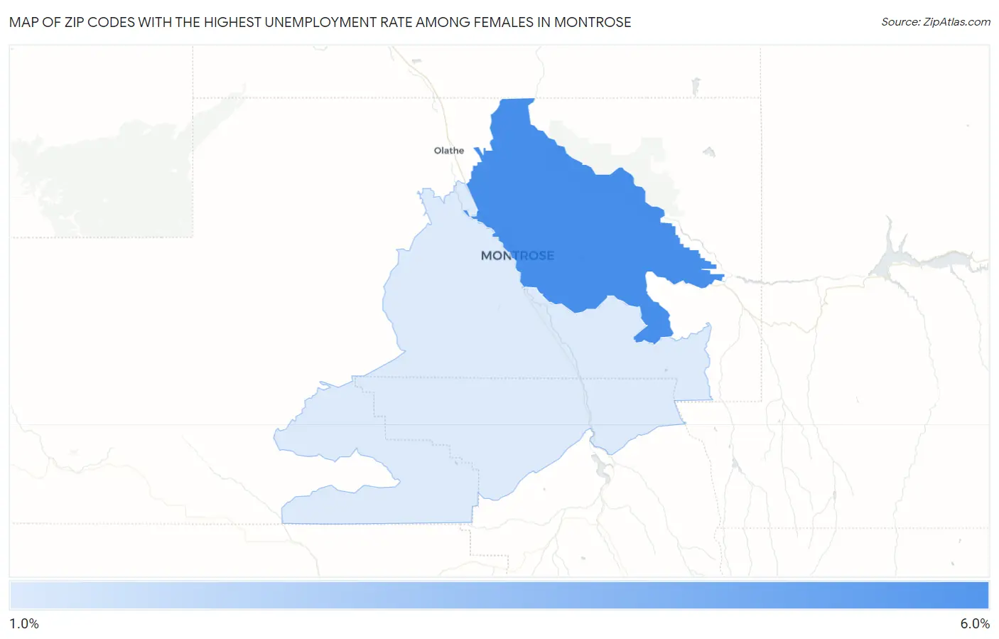 Zip Codes with the Highest Unemployment Rate Among Females in Montrose Map