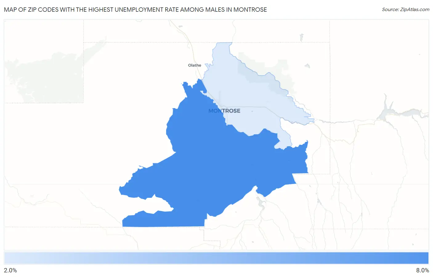 Zip Codes with the Highest Unemployment Rate Among Males in Montrose Map