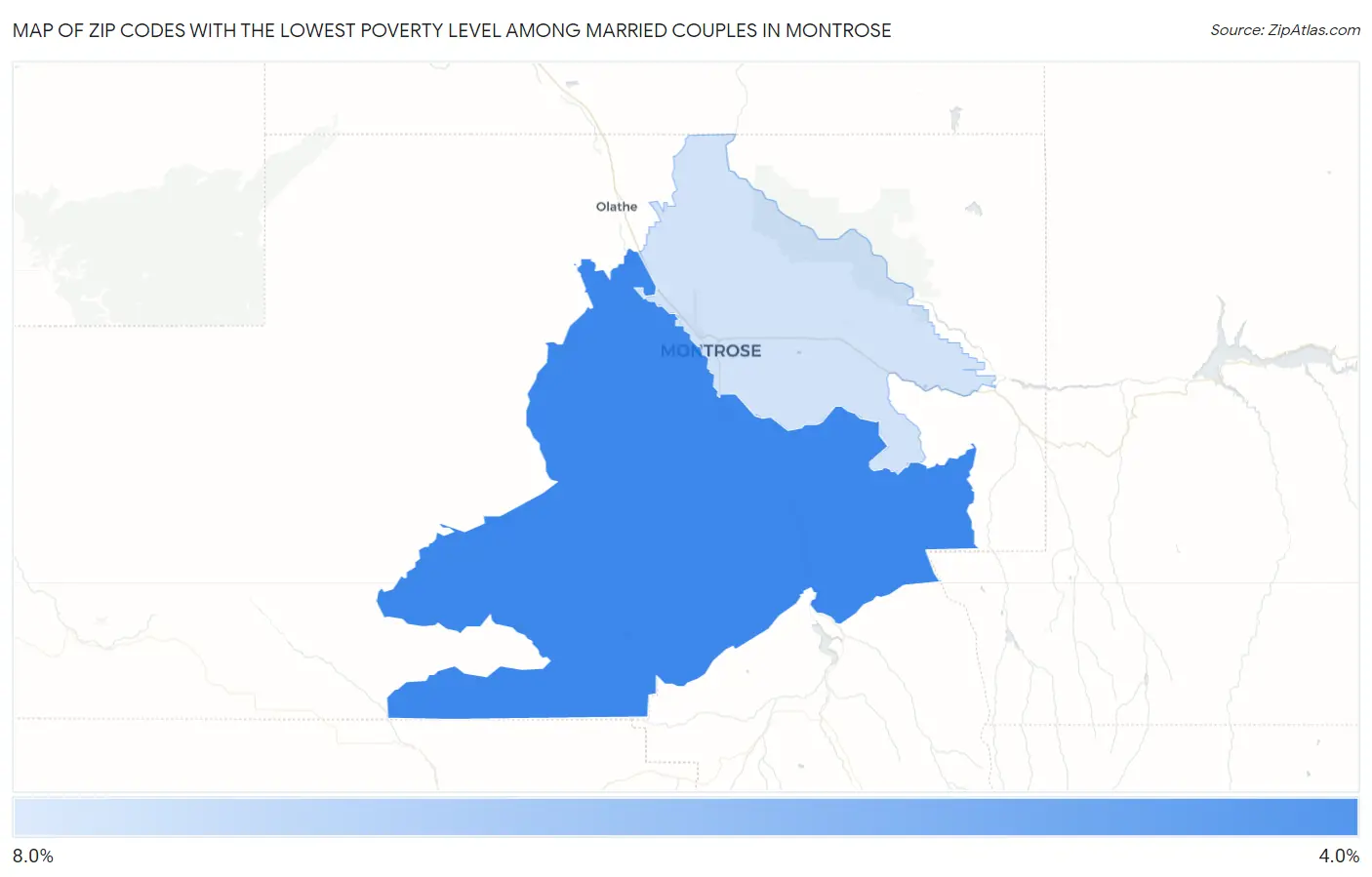 Zip Codes with the Lowest Poverty Level Among Married Couples in Montrose Map