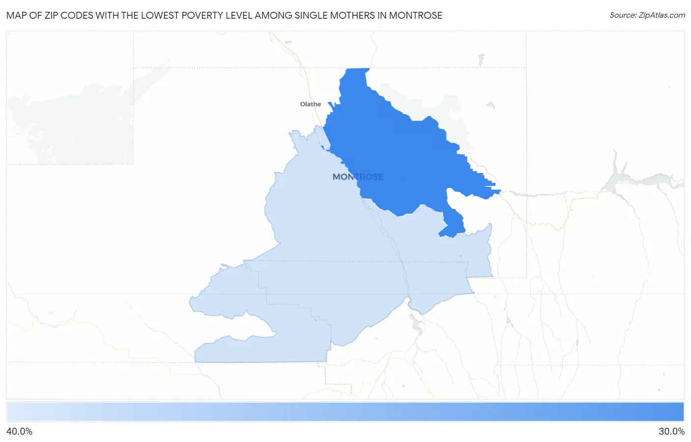 Zip Codes with the Lowest Poverty Level Among Single Mothers in Montrose Map