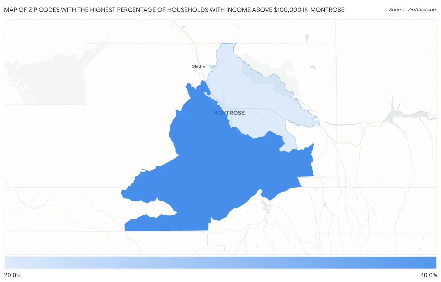 Zip Codes with the Highest Percentage of Households with Income Above $100,000 in Montrose Map