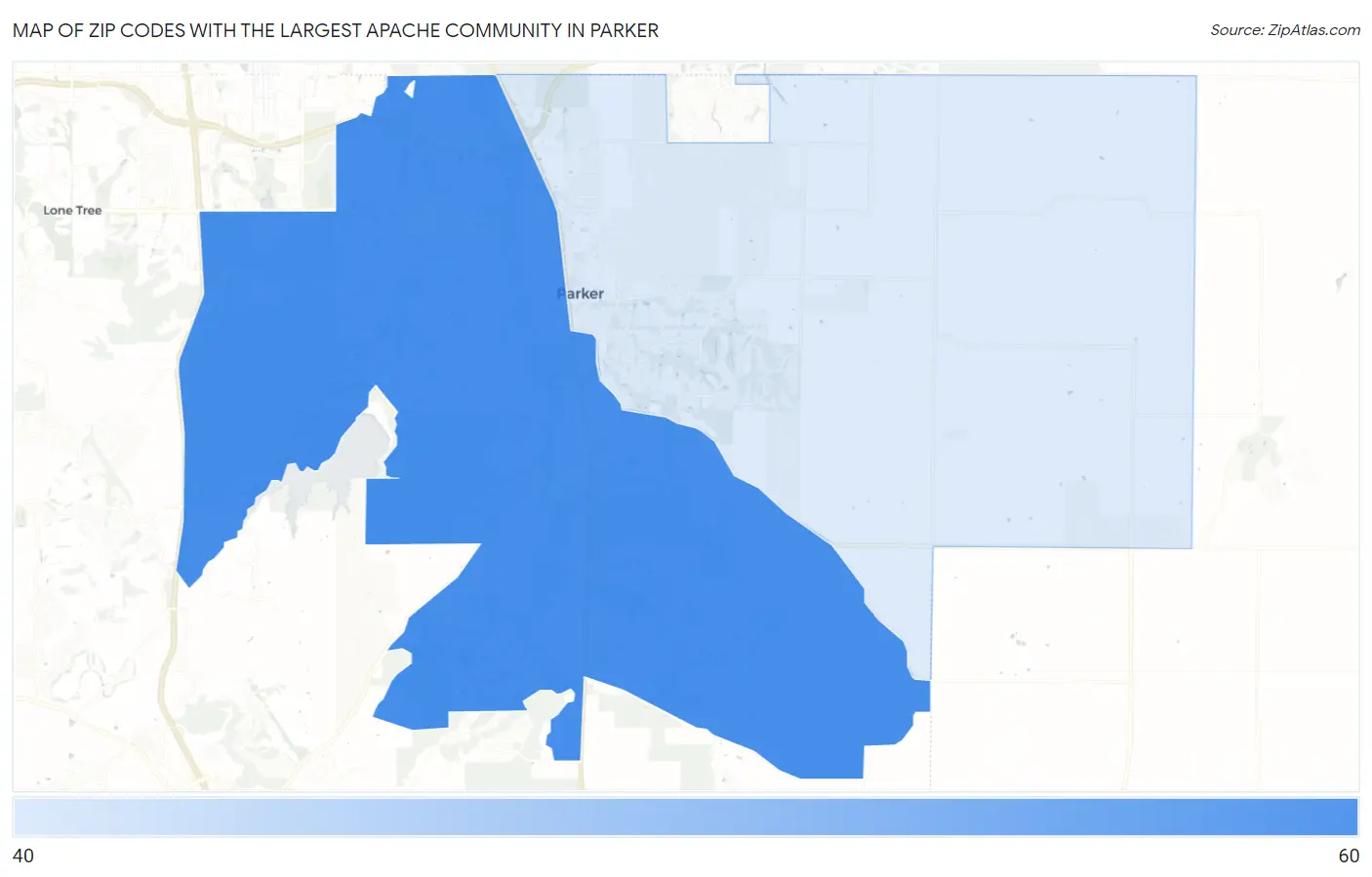 Zip Codes with the Largest Apache Community in Parker Map