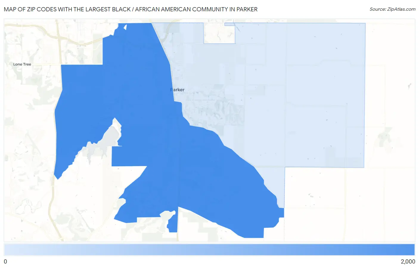 Zip Codes with the Largest Black / African American Community in Parker Map