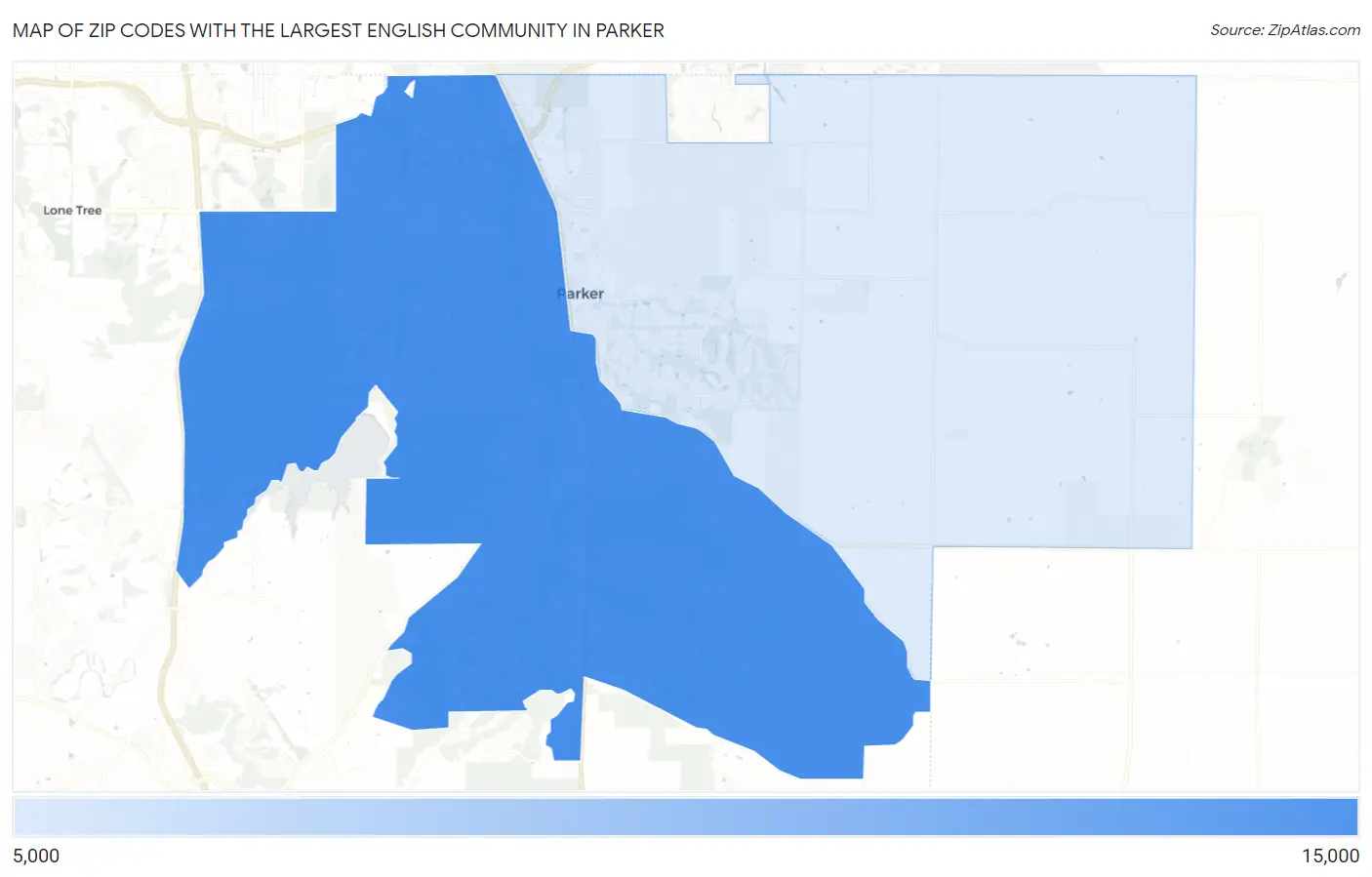 Zip Codes with the Largest English Community in Parker Map