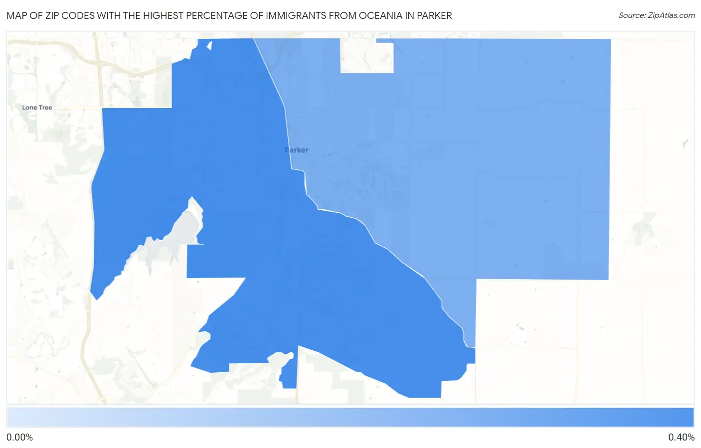 Zip Codes with the Highest Percentage of Immigrants from Oceania in Parker Map