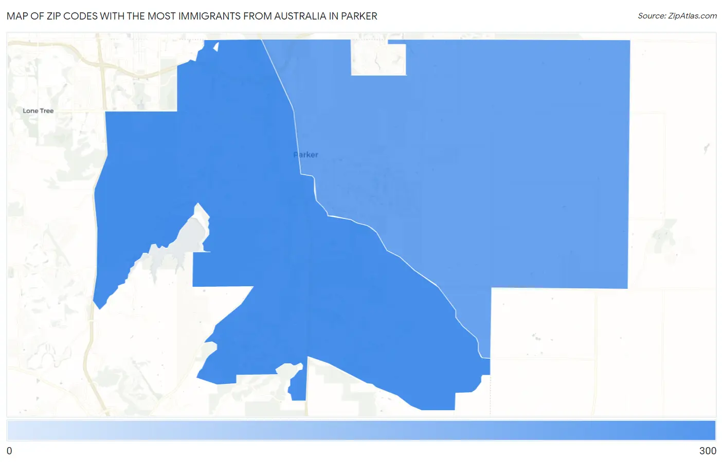 Zip Codes with the Most Immigrants from Australia in Parker Map