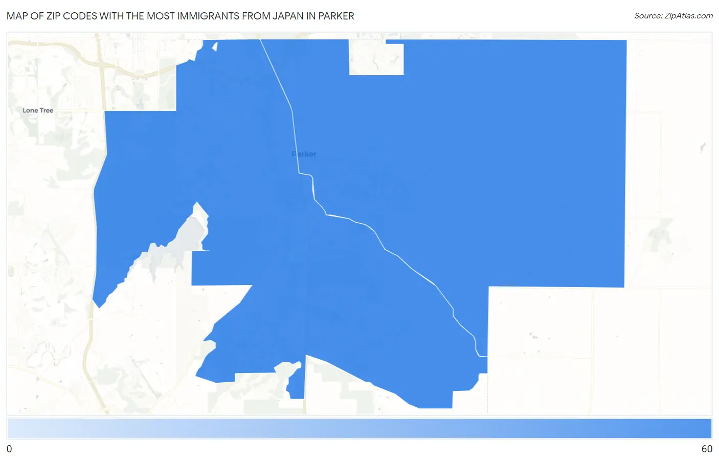 Zip Codes with the Most Immigrants from Japan in Parker Map