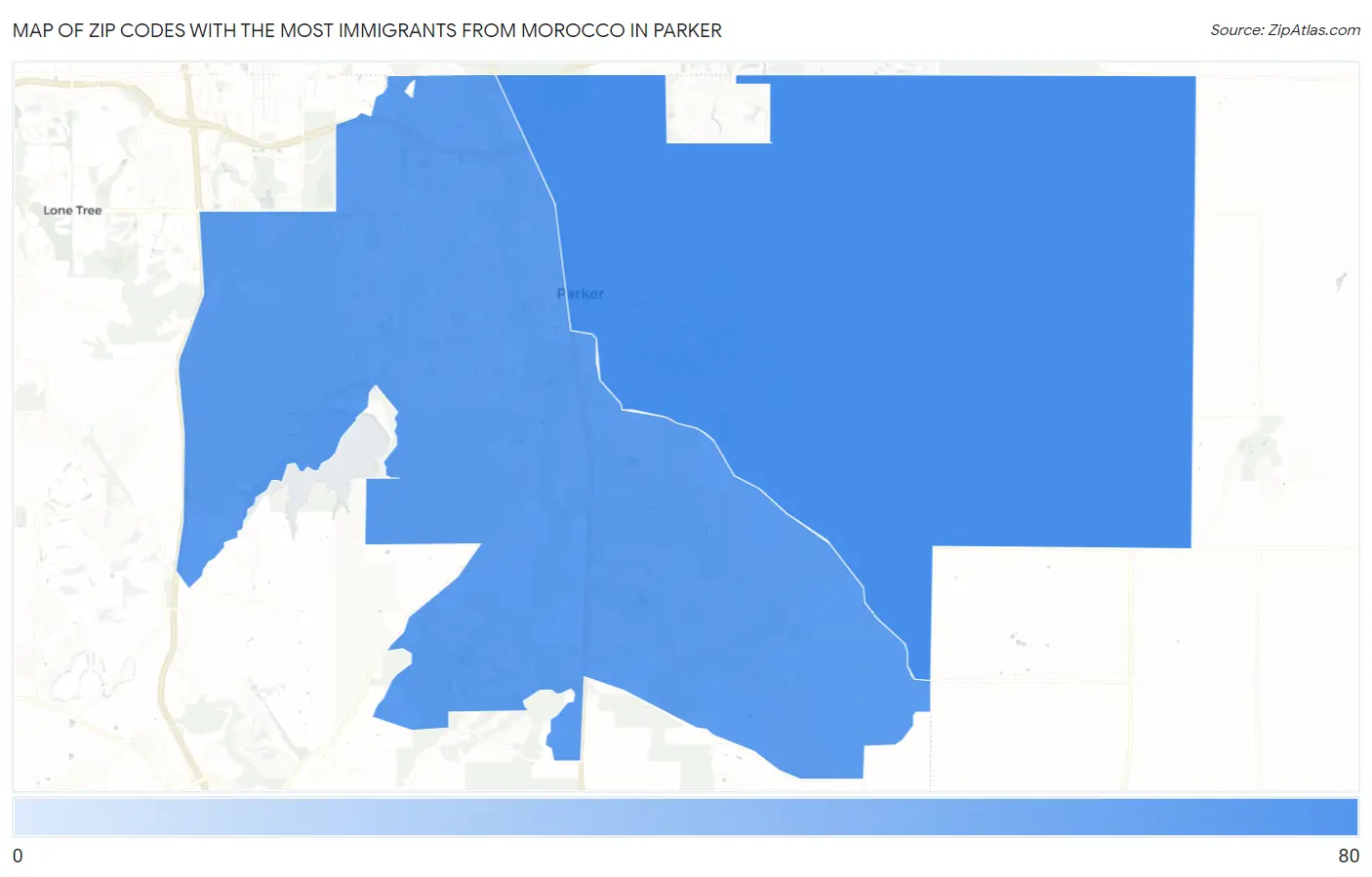 Zip Codes with the Most Immigrants from Morocco in Parker Map