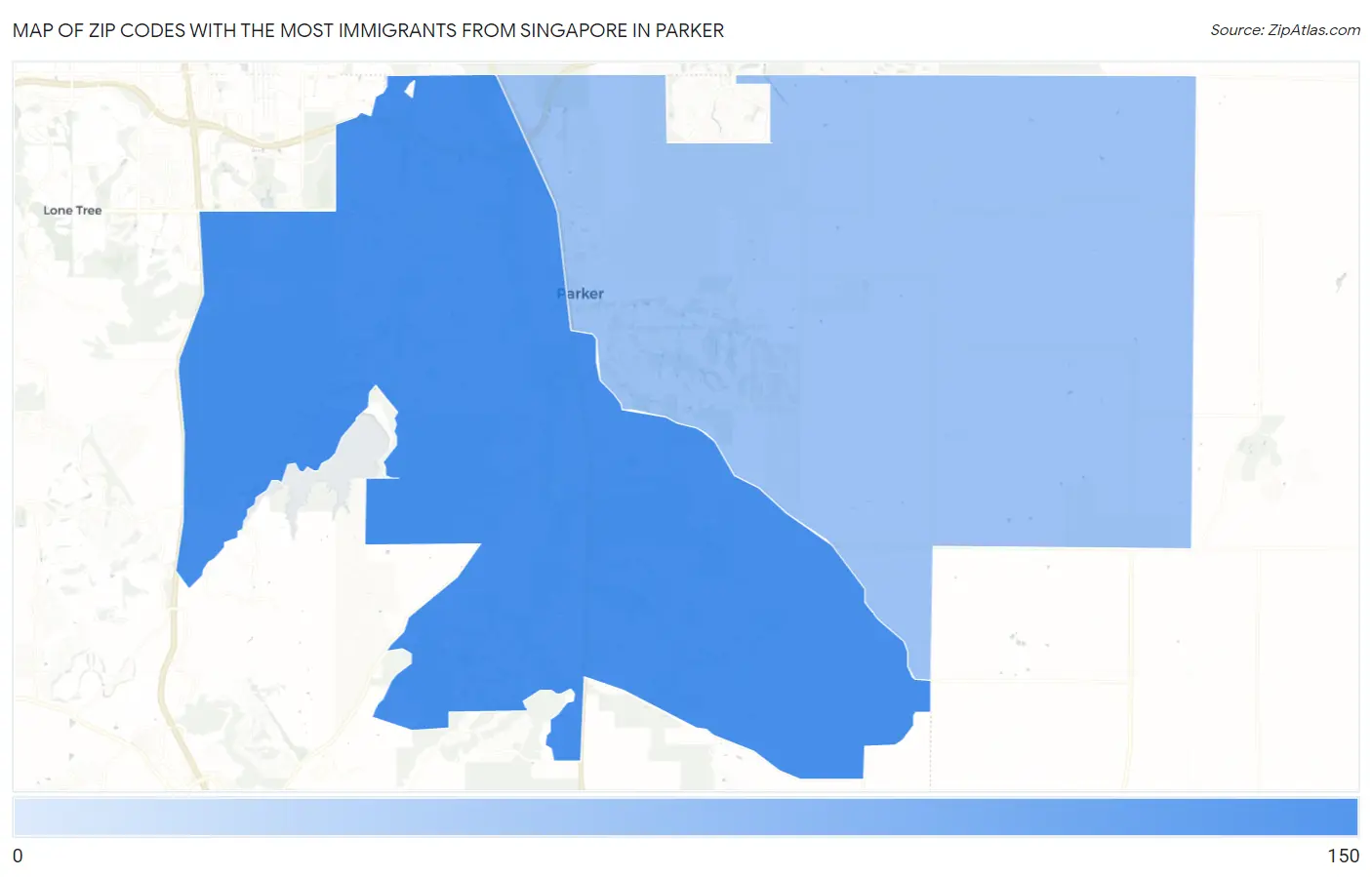 Zip Codes with the Most Immigrants from Singapore in Parker Map