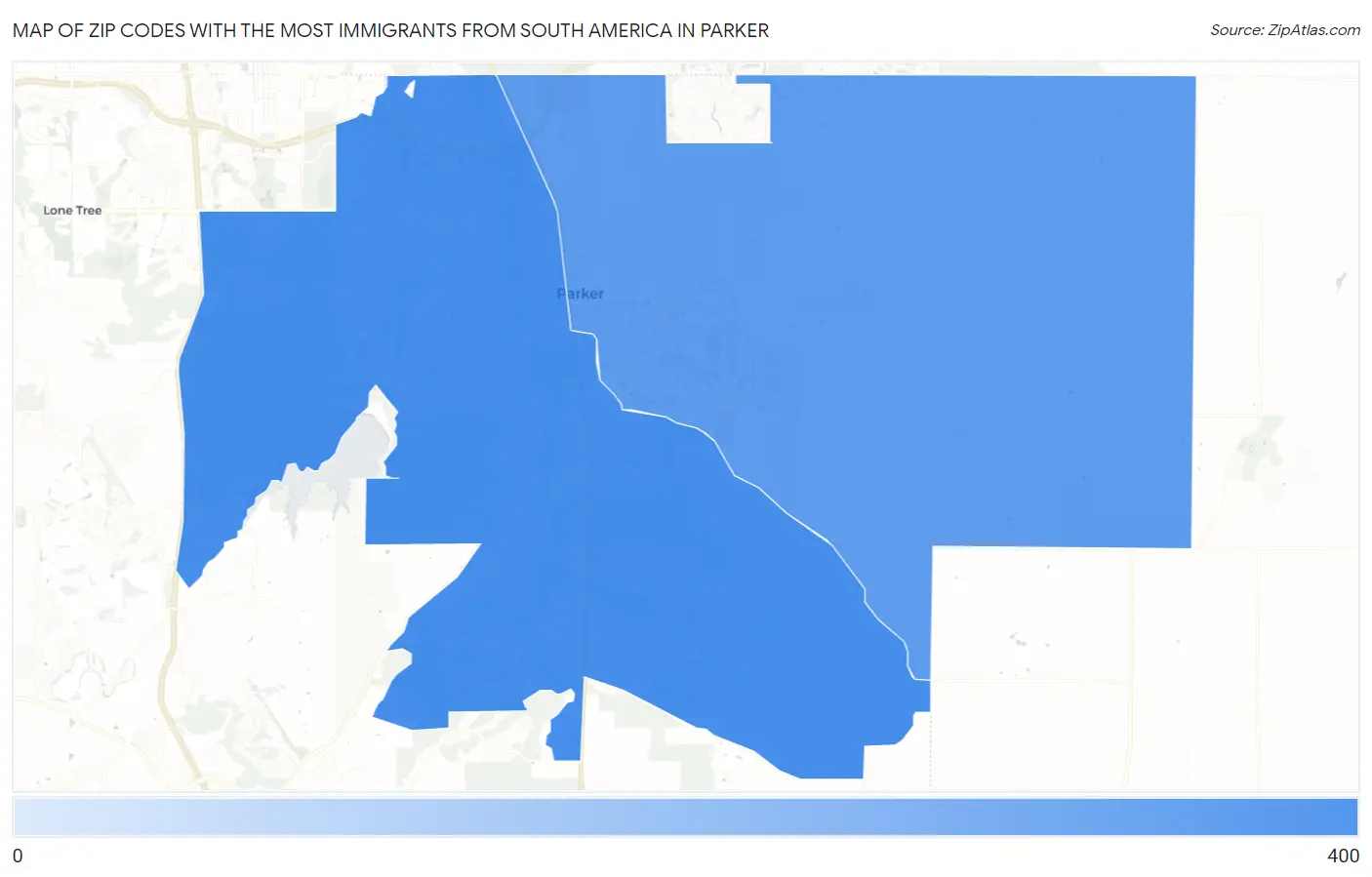 Zip Codes with the Most Immigrants from South America in Parker Map