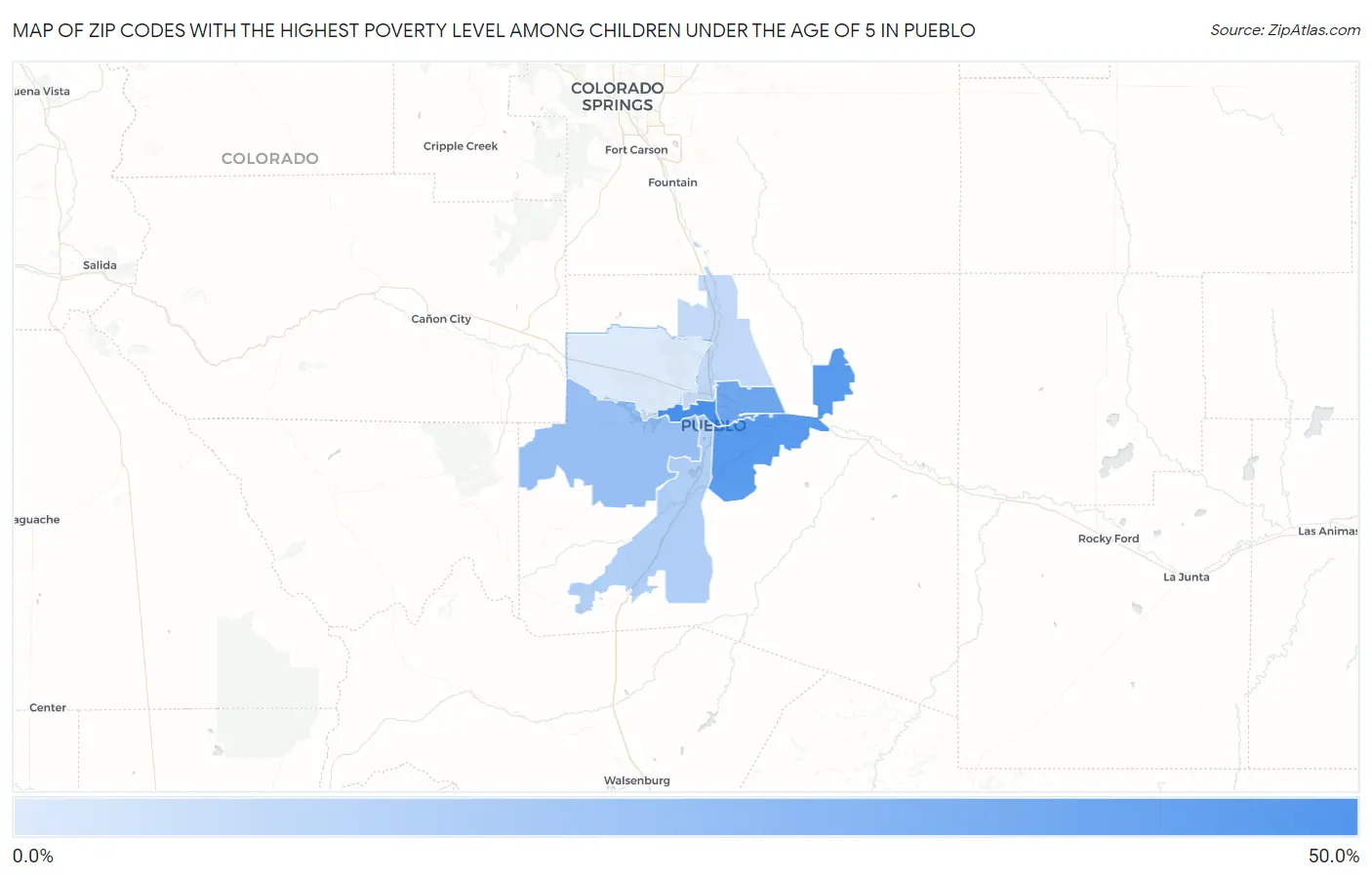 Zip Codes with the Highest Poverty Level Among Children Under the Age of 5 in Pueblo Map