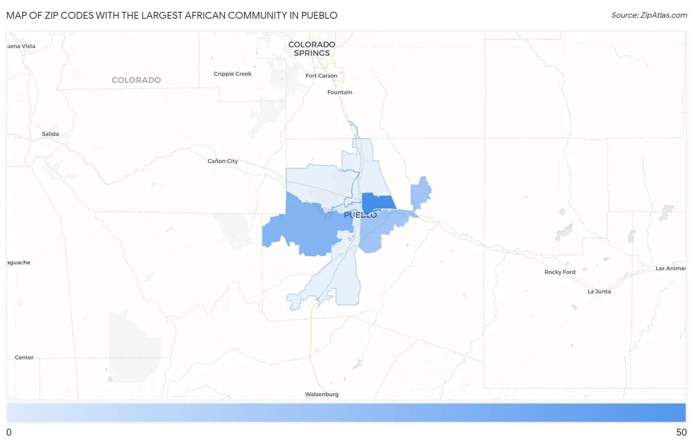 Zip Codes with the Largest African Community in Pueblo Map